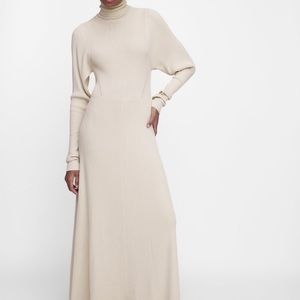 Zara Long Knit Dress High Neck Long Sleeve Ecru